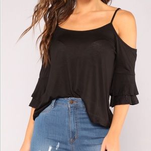 Fashion Nova Black Cold Shoulder Flowy Top